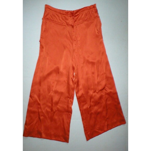 New NWT $290 Small Designer Josie Natori Silk Pants Orange Pockets Key Crop S - Picture 2 of 7